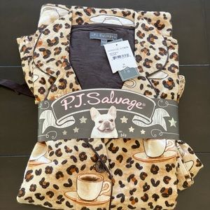 PJ Salvage Coffee Flannel Pajamas Set Medium NWT